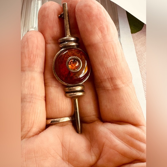 Amber Brooch Sterling silver circa 1980s marked 925 - Picture 3 of 6